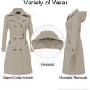 imageCREATMO US Womens Long Trench Coat DoubleBreasted Classic Lapel Overcoat Belted Slim Outerwear Coat with Detachable HoodApricot