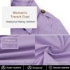 imageCREATMO US Womens Long Trench Coat DoubleBreasted Classic Lapel Overcoat Belted Slim Outerwear Coat with Detachable HoodLight Purple