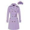 imageCREATMO US Womens Long Trench Coat DoubleBreasted Classic Lapel Overcoat Belted Slim Outerwear Coat with Detachable HoodLight Purple