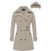imageCREATMO US Womens Trench Coat DoubleBreasted Classic Lapel Overcoat Belted Slim Outerwear Coat with Detachable HoodApricot