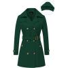 imageCREATMO US Womens Trench Coat DoubleBreasted Classic Lapel Overcoat Belted Slim Outerwear Coat with Detachable HoodDark Green