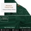 imageCREATMO US Womens Trench Coat DoubleBreasted Classic Lapel Overcoat Belted Slim Outerwear Coat with Detachable HoodDark Green