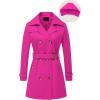 imageCREATMO US Womens Trench Coat DoubleBreasted Classic Lapel Overcoat Belted Slim Outerwear Coat with Detachable HoodRose Red
