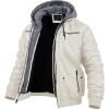 imageCREATMO US Mens Faux Leather Jacket Motorcycle Jacket Waterproof Windproof PU Moto Vintage Bomber Hoodie with Removable HoodWhite