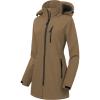 imageCREATMO US Womens Lightweight Waterproof Long Softshell Tactical Jacket Fleece Lined WindbreakerBrown