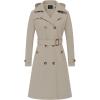 imageCREATMO US Womens Long Trench Coat DoubleBreasted Classic Lapel Overcoat Belted Slim Outerwear Coat with Detachable HoodApricot