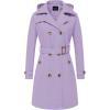 imageCREATMO US Womens Long Trench Coat DoubleBreasted Classic Lapel Overcoat Belted Slim Outerwear Coat with Detachable HoodLight Purple