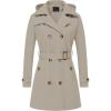 imageCREATMO US Womens Trench Coat DoubleBreasted Classic Lapel Overcoat Belted Slim Outerwear Coat with Detachable HoodApricot