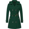 imageCREATMO US Womens Trench Coat DoubleBreasted Classic Lapel Overcoat Belted Slim Outerwear Coat with Detachable HoodDark Green