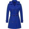 imageCREATMO US Womens Trench Coat DoubleBreasted Classic Lapel Overcoat Belted Slim Outerwear Coat with Detachable HoodRoyal Blue