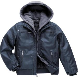 imageBoys Faux Leather Jacket Windproof Warm Winter Coat Kids Bomber Outerwear Waterproof PU Motorcycle JacketNavy Blue