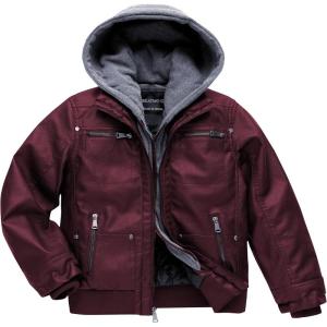 imageBoys Faux Leather Jacket Windproof Warm Winter Coat Kids Bomber Outerwear Waterproof PU Motorcycle JacketWine Red