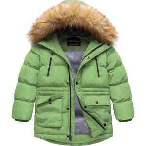 imageCREATMO US Boys Winter Parka Water Resistant Hooded Puffer Fleece Lined Jackets CoatsLight Green