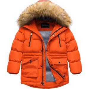 imageCREATMO US Boys Winter Parka Water Resistant Hooded Puffer Fleece Lined Jackets CoatsOrange