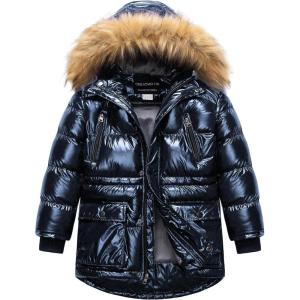 imageCREATMO US Boys Winter Parka Water Resistant Hooded Puffer Fleece Lined Jackets CoatsShine Navy