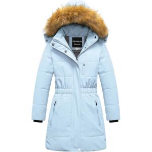 imageCREATMO US Girls Long Length Winter Coat Parka Water Resistant Puffer Jacket With Fleece LiningLight Blue