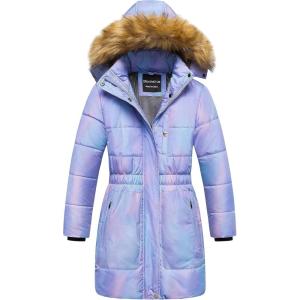 imageCREATMO US Girls Long Length Winter Coat Parka Water Resistant Puffer Jacket With Fleece LiningPinkombre