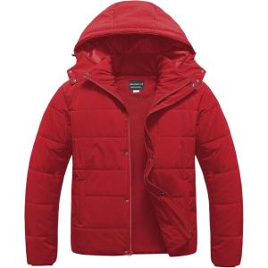 imageCREATMO US Mens Big and Tall Winter Puffer Jacket Waterproof Bubble Coat Puffy Ski Parka With HoodRed