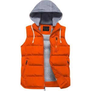 imageCREATMO US Mens Outdoor Winter Vest Outerwear Removable Hooded Padded Puffer Sleeveless VestOrange