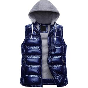 imageCREATMO US Mens Outdoor Winter Vest Outerwear Removable Hooded Padded Puffer Sleeveless VestShine Navy