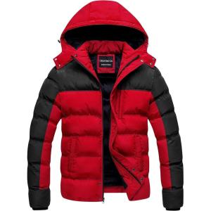 imageCREATMO US Mens Puffer Jacket Waterproof Winter Parka jacket Warm Thicken Ski CoatBlack  Red