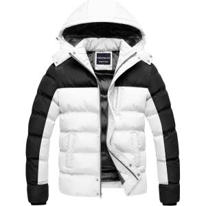 imageCREATMO US Mens Puffer Jacket Waterproof Winter Parka jacket Warm Thicken Ski CoatBlack  White