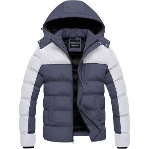 imageCREATMO US Mens Puffer Jacket Waterproof Winter Parka jacket Warm Thicken Ski CoatLight Grey  Dark Grey