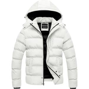 imageCREATMO US Mens Puffer Jacket Waterproof Winter Parka jacket Warm Thicken Ski CoatWhite