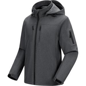 imageCREATMO US Mens Softshell Military Jacket With Removable Hood Fleece Lined and Water Repellent Outdoor Reflective CoatDark Grey Heather
