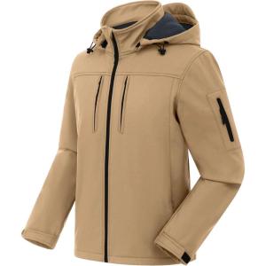 imageCREATMO US Mens Softshell Military Jacket With Removable Hood Fleece Lined and Water Repellent Outdoor Reflective CoatKhaki
