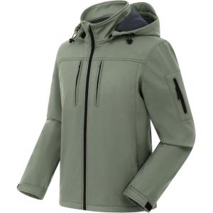imageCREATMO US Mens Softshell Military Jacket With Removable Hood Fleece Lined and Water Repellent Outdoor Reflective CoatOlive