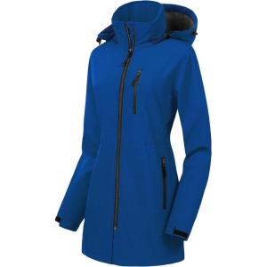imageCREATMO US Womens Lightweight Waterproof Long Softshell Tactical Jacket Fleece Lined WindbreakerBlue