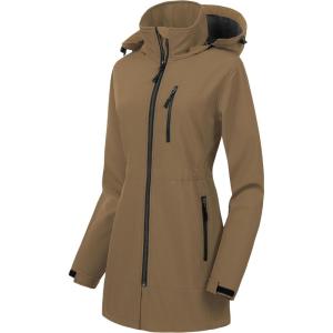 imageCREATMO US Womens Lightweight Waterproof Long Softshell Tactical Jacket Fleece Lined WindbreakerBrown