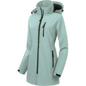 imageCREATMO US Womens Lightweight Waterproof Long Softshell Tactical Jacket Fleece Lined WindbreakerLight Green