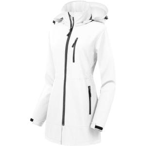 imageCREATMO US Womens Lightweight Waterproof Long Softshell Tactical Jacket Fleece Lined WindbreakerWhite