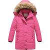 imageCREATMO US Girls Winter Fleece Lined Long Parka Puffer Coat Thicken Ski Jacket With Fur Trim HoodNeon Pink