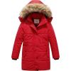 imageCREATMO US Girls Winter Fleece Lined Long Parka Puffer Coat Thicken Ski Jacket With Fur Trim HoodRed