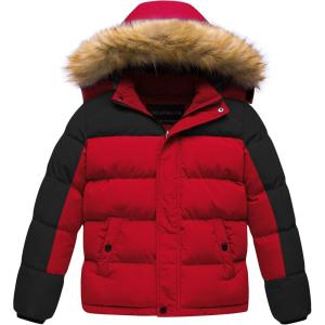 imageCREATMO US Boys Water Resistant Winter Coats Warm Fleece Lined Outwear Windbreaker Ski JacketBlack  Red