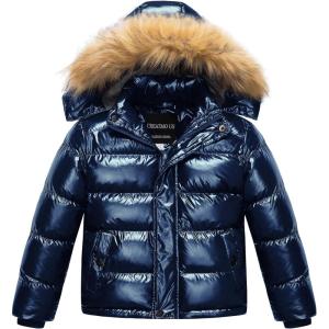 imageCREATMO US Boys Water Resistant Winter Coats Warm Fleece Lined Outwear Windbreaker Ski JacketShine Navy