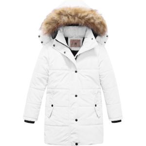 imageCREATMO US Girls Winter Fleece Lined Long Parka Puffer Coat Thicken Ski Jacket With Fur Trim HoodWhite