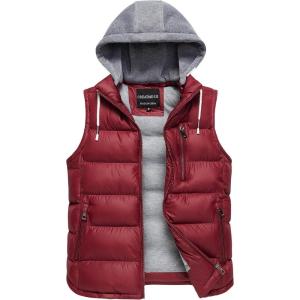 imageCREATMO US Womens Warm Vest Outerwear Thick Padded Puffer Sleeveless Vest With Detachable HoodBurgundy New