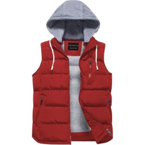 imageCREATMO US Womens Warm Vest Outerwear Thick Padded Puffer Sleeveless Vest With Detachable HoodRed