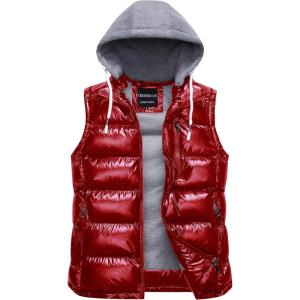 imageCREATMO US Womens Warm Vest Outerwear Thick Padded Puffer Sleeveless Vest With Detachable HoodShine Burgundy