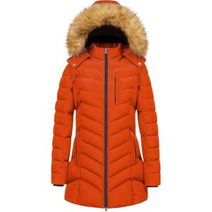 imageCREATMO US Womens Winter Hooded Coat Waterproof Warm Long Puffer Jacket ParkaOrange