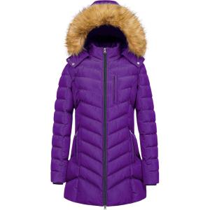 imageCREATMO US Womens Winter Hooded Coat Waterproof Warm Long Puffer Jacket ParkaPurple