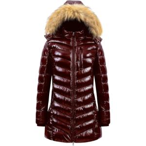 imageCREATMO US Womens Winter Hooded Coat Waterproof Warm Long Puffer Jacket ParkaShine Burgundy