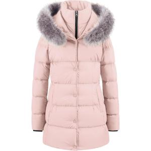imageCREATMO US Womens Winter Snow Jacket Long Fur Puffer Coat With Removable Faux Fur TrimPink