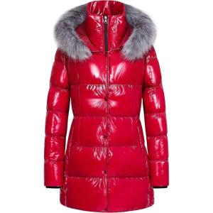 imageCREATMO US Womens Winter Snow Jacket Long Fur Puffer Coat With Removable Faux Fur TrimShine Burgundy