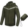 imageCREATMO US Mens Packable Waterproof Running Rain Coats Reflective Cycling Jacket Windbreaker With Removable HoodArmy Green