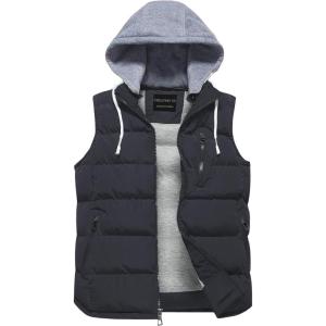 imageCREATMO US Mens Outdoor Winter Vest Outerwear Removable Hooded Padded Puffer Sleeveless VestDark Grey